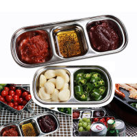 Spot parcel post Barbecue Sauce Dish Barbecue Saucer Dish Seasoning Dish 304 Stainless Steel Two-Grid Soy Sauce and Vinegar Plate Picnic Side Dish