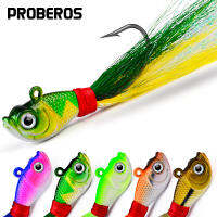 PROBEROS 1Pcs Multicolor Jig Head Hooks กับ Bucktail กระโปรง7G-56G Barbed Jigging Hook เหล็กคาร์บอนสูง Fishhook อุปกรณ์ตกปลา JIG028