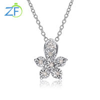 GZ ZONGFA Pure 925 Sterling Silver Diamond Necklace for Women 0.04ct Natural Diamond Flower Star Pendant Fine Jewelry