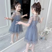 【jeansame dress】ชุดฤดูร้อนสำหรับสาวแฟชั่น Dot พรรคแขนสั้นลูกไม้เด็ก7หรูหราตูสองชั้น T Ulle เชียร์ชุดของขวัญวันเกิด