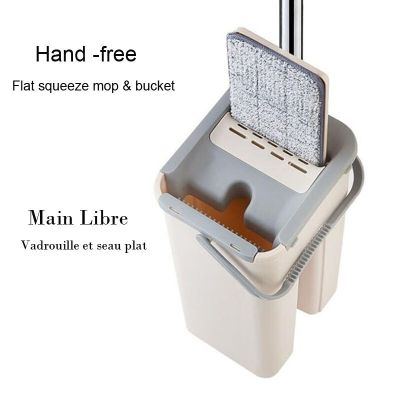 Vadrouille à Pres Microfiber Squeeze Mop Magic And Bucket Hand Free  Dry & Wet Cleaning Mop Kitchen Wooden Floor Lazy Fellow Mop