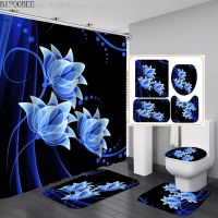 【CW】✉  Shower Curtain Set Toilet Cover Accessory Non-Slip Rugs Bathtub Curtains