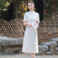 Summer Lady Chiffon Retro Mid-length A Version Dress Large-Sleeve Slanted Lapel Republic Of China Style Girl Cheongsam