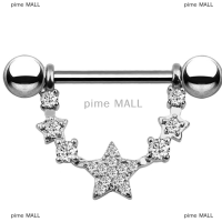 pime MALL จิวเวอรี่บาร์เบลล์เจาะหัวนมรูปดาวคริสตัลขนาด14กรัม