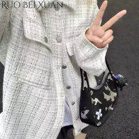 Ruo Bei XuanSmall แจ็กเก็ตผู้หญิง,เสื้อแจ็กเก็ตสไตล์มีกลิ่นหอมทรงหลวมและเสื้อคลุมใส่ได้ทุกเพศใหม่