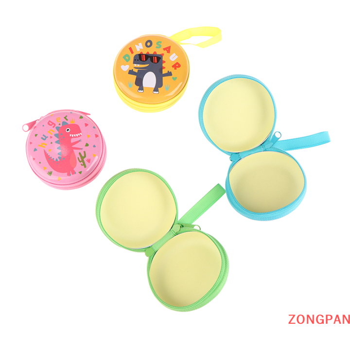 zongpan-กระเป๋าไดโนเสาร์ที่น่ารักกระเป๋าใส่เหรียญทรงกลมพิมพ์ลายน่ารักกระเป๋าสตางค์มีซิปกระเป๋าสตางค์สำหรับเด็กหญิงเด็กชายที่เก็บหูฟัง