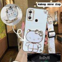 AnDyH Long Lanyard Casing For infinix hot 20 play hot 20i hot 20 5g 2022 hot 20s phone case Hello Kitty Makeup Mirror Stand