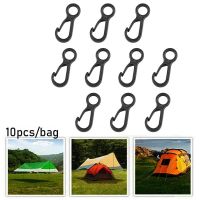 10pcs Camping Tent Pack Black Hook Plastic 3.5cm Quick Release Key Rings Spring Clip Mini Carabiner Hook Anti Slip Cord Tightene