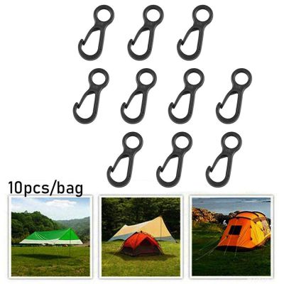 10pcs Camping Tent Pack Black Hook Plastic 3.5cm Quick Release Key Rings Spring Clip Mini Carabiner Hook Anti Slip Cord Tightene