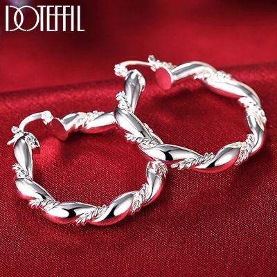 【YP】 DOTEFFIL 925 Sterling Twisted Rope Round Hoop Earring Woman Fashion Wedding Engagement Jewelry