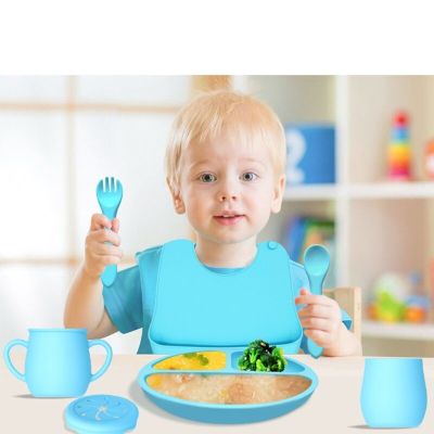 Tableware Set Silicone Feeding Dishes Baby Plate Spoon and Fork for Babies Child N84C