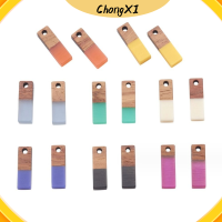 CHONGXI 16pcs สีสันสดใส เครื่องรางทำจากไม้ ทำจากไม้ สีผสมกัน เครื่องรางสี่เหลี่ยมผืนผ้า จี้วินเทจ เรซิน เครื่องรางเรซิน ทำเครื่องประดับ DIY