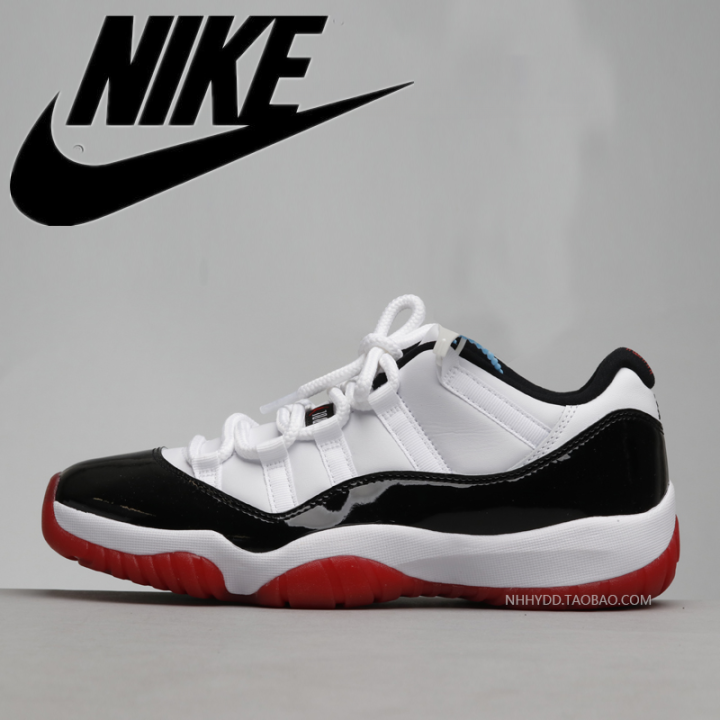11th lowtop basketball shoes black and red clasp black white red men's