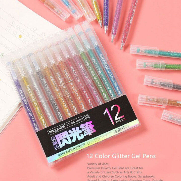 12 Colors Highlighter Pen Set Cute Glitter Color Gel Pen Painting