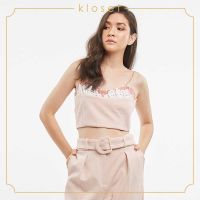 Kloset spaghetti strap crop top (AW19-T001) เสื้อผ้าผู้หญิง เสื้อผ้าแฟชั่น เสื้อแฟชั่น เสื้อครอป เสื้อสายเดี่ยว เสืื้อแต่งลูกไม้