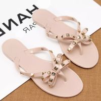 New Rivet Bow Sandals and Slippers Summer Transparent Crystal Shoes Women Outdoor Flip Flops