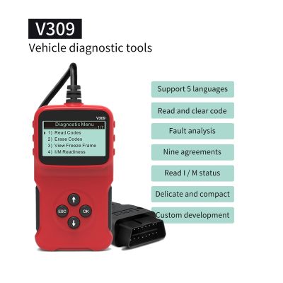 ✴ V309 Automobile Fault Detector OBD2 Detection Tool Code Reader ELM327 Supports Multiple Languages