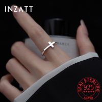 {BUSA Fashion Accessories} INZATT Real 925 Sterling Silver Cross แหวนแบบปรับขนาดได้สำหรับ Charming ผู้หญิงเครื่องประดับเป็นที่นิยมเครื่องประดับมินิมอล