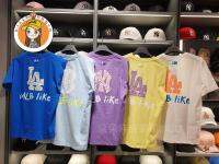 เกาหลีMLBใหม่Graffitiแขนสั้นพิมพ์ลายผู้ชายและผู้หญิงเดียวกันเสื้อยืดแบบหลวมคู่ครึ่งแขนInsลม