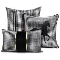 30x5ปลอกหมอนลายม้าเลียนแบบปลอกหมอนอิงโซฟาลาย Houndstooth สีดำสีขาวดูหรูหรามีหมอนอิงตกแต่ง