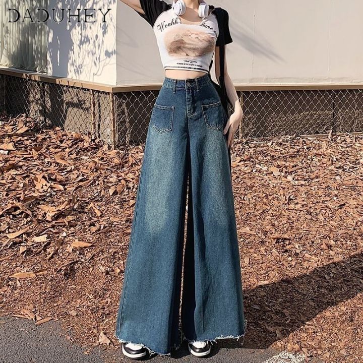 ส่งของ-daduhey-womens-r-wide-leg-denim-high-waist-summer-new-style-wide-leg-loose-hong-kong-style-design-straight-casual-pants