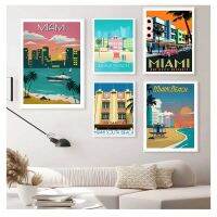 ELEGANT Vintage Wall คราฟท์โปสเตอร์เคลือบสติ๊กเกอร์ติดผนังภาพตกแต่งบ้าน Vintage Florida Miami Beach America Travel ภาพวาดผ้าใบ