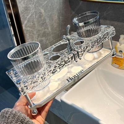 ร้อนเคาน์เตอร์ออแกไนเซอร์สำหรับห้องน้ำผู้ถือแปรงสีฟันซักผ้าถ้วยชั้นเก็บห้องน้ำบนโต๊ะฟันแก้วชั้นเก็บ