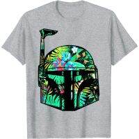 Classic Hawaiian Print Boba Fett Helmet T-Shirt Mens casual wear short-sleeved cotton round neck  0VKV