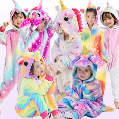 กิกูรูมิชิ้นเดียวชุดนอนยูนิคอร์นสำหรับเด็กชุดนอนลายการ์ตูนสัตว์เสื้อผ้าเด็กเสื้อผ้าฤดูหนาวหญิง Licorne Jumspuit