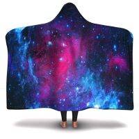 [High-end blanket] ผ้าห่มมีฮู้ด Blue Galaxy Space Psychedelic Hippie Universe Stars Trippy Rave Vibrant Cosmos Galactic Festival สีสันสดใส