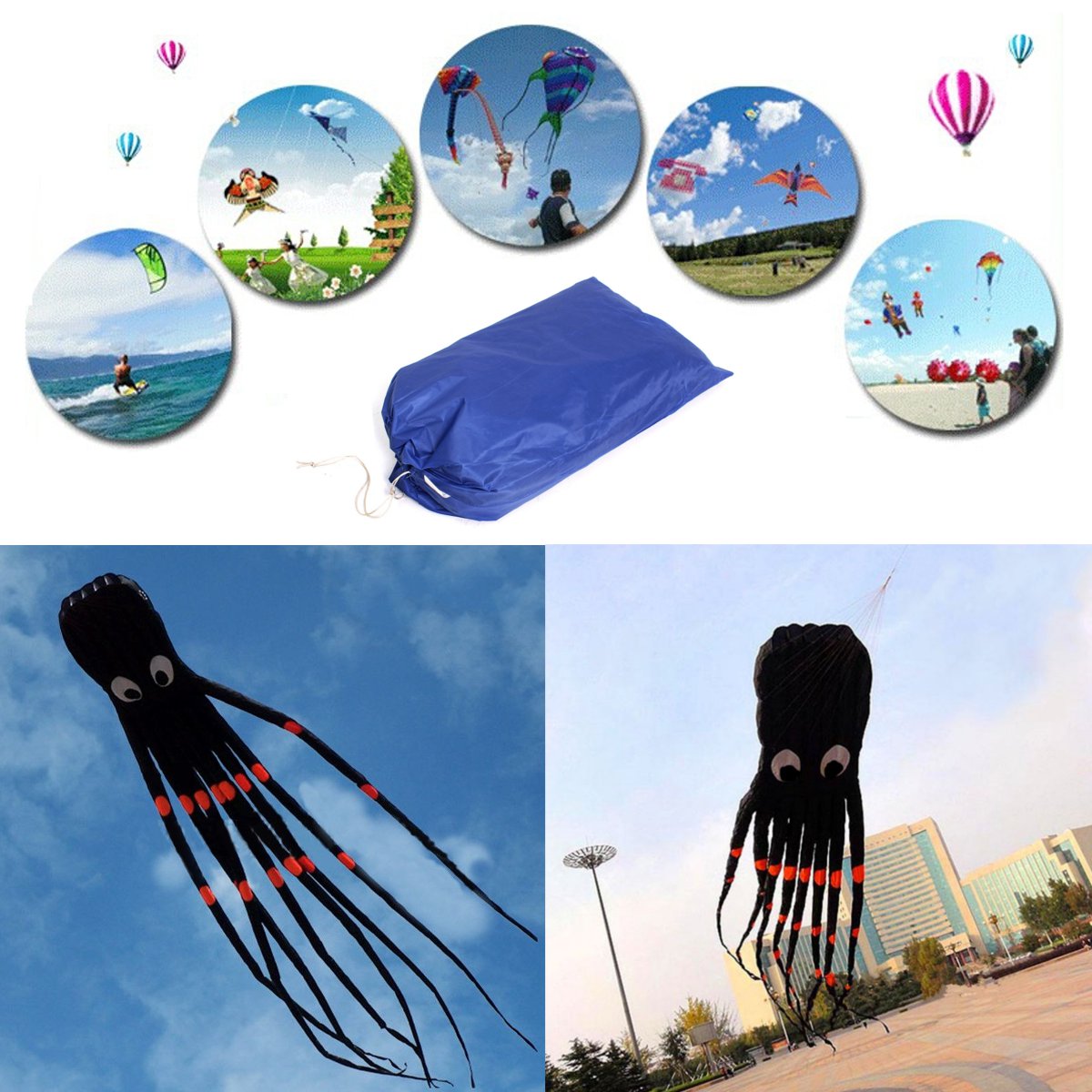 26ft 8m 3D Huge Octopus Kite Single Line Soft Outdoor Fun Sport Game Kids Toy 