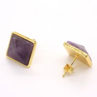 Trendy-beads Light Yellow Gold Color Purple Quartz Stone Square Pyramid Stud Earrings For Women Designs Jewelry