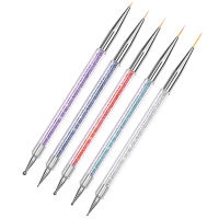 5 PCPack Nail Brush Dual-purpose Double-headed Painted Crystal Pen Pulling Pull Line Point Drill Pen For Nail Art Dotting Tools