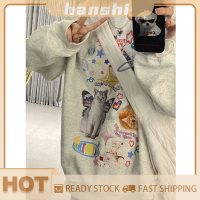 hanshi [2023 new HOT FASHION] lazlook เสื้อฮู้ดพิมพ์ลายการ์ตูนสำหรับผู้หญิงคอกลมแขนยาวทรงหลวมลำลองแฟชั่นฤดูใบไม้ร่วง