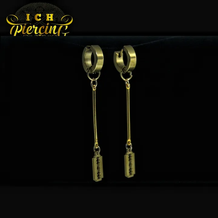 Anting Tindik dan jepit model batang silet warna gold / Anting fashion