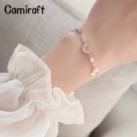 Camiraft Moon Star สร้อยข้อมือไข่มุก18K Gold Plated ปรับได้ Link Chain Sun และ Moon Silver สร้อยข้อมือผู้หญิง Girls