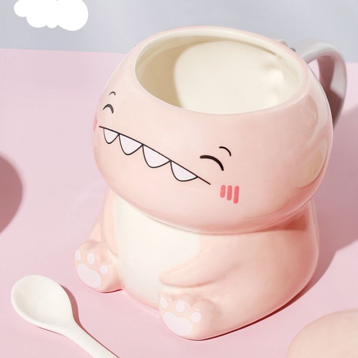 high-end-cups-450มิลลิลิตรน่ารักไดโนเสาร์เซรามิกแก้วกาแฟด้วยช้อนสร้างสรรค์มือทาสี-drinkware-นมชาถ้วยของขวัญแปลก