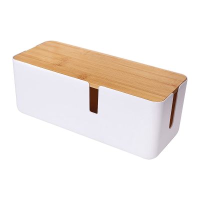 Cable Management Box with Bamboo Lid Small Cable Organizer Box for Extension Cord Power Stripe Surge Protector