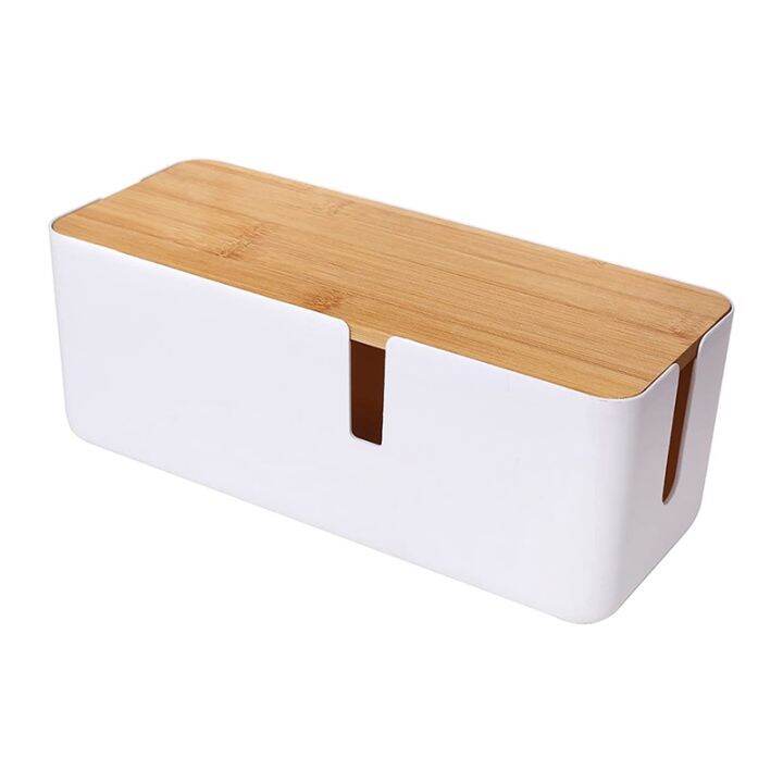 Cable Management Box with Bamboo Lid Small Cable Organizer Box for Extension Cord Power Stripe