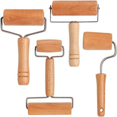 4 Pack Wood Pastry Pizza Roller, Non Stick Wooden Rolling Pin for Home, Professional Dough Roller Tool Set for Baking