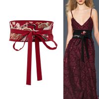 ✳  Embroidered Wide Waist for Ladies Tie Wrap Around Obi Band Cinch Boho Fabric Belts