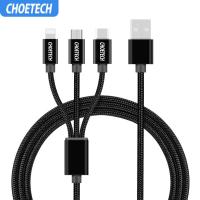 CHOETECH สายชาร์จแบต 3หัว สายเชือก 3 in 1 USB Cable for Mobile Phone Micro USB Type C Charger Cable for iPhone Charging Cable Micro USB Charger Cord