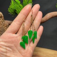 Green Jade Leaf Earrings for Women Real Amulet 925 Silver Jewelry Accessories Beads Natural Emerald Fashion Amulets Gift