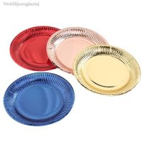㍿ 10 pcs 7/9 inch gold and silver paper plate rose gold paper plate cutlery set wedding birthday picnic party decoration plate