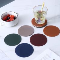 【CC】♂✒♂  6pcs Faux Leather Coaster Resistant Round Cup Tableware Insulation Bowl Placemat