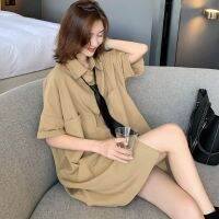 D52682 # Pregnancy Blouse เสื้อเชิ้ตพลัสไซส์หลวมฤดูร้อนเสื้อครึ่งตัวยาวปานกลาง