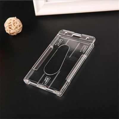 hot！【DT】☄♤  Transparent Plastic Hard ID Access Card Cover Credit Badge Holder Side