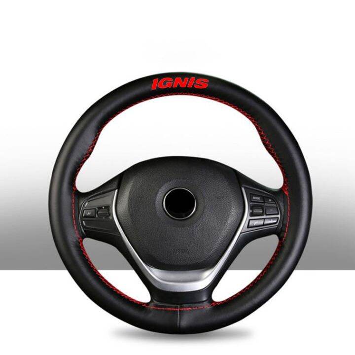 hot-cppppzlqhen-561-ฝาครอบพวงมาลัยหนังแท้ขนาด15นิ้วสำหรับ-suzuki-ignis-อุปกรณ์ตกแต่งภายในรถยนต์