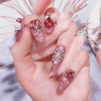 Magipink【พร้อมส่ง】แพ็คเกจของขวัญ เล็บปลอมต่อ เพชรคริสตัลมงกุฎดาว เจ้าสาวงานแต่งงาน เจ้าแม่หยดน้ำ สีชมพูเลื่อมกุทัณฑ์ ฟรีอุปกรณ์ทำเล็บ