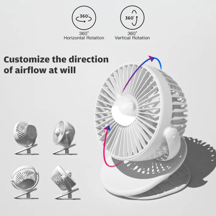usb-ชาร์จพัดลมขนาดเล็ก3ความเร็วบนโต๊ะและคลิปพัดลม360องศาหมุนพัดลมมือที่มีไฟกลางคืนสำหรับบ้านสำนักงานไม่มีเสียงพัดลมไฟฟ้าพัดลมระบายความร้อนส่วนบุคคล